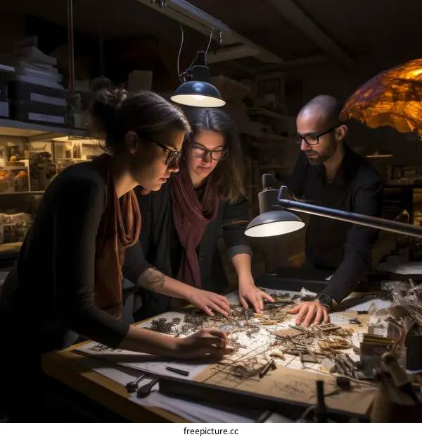 Scientists examining a 3D printed model of a human brain