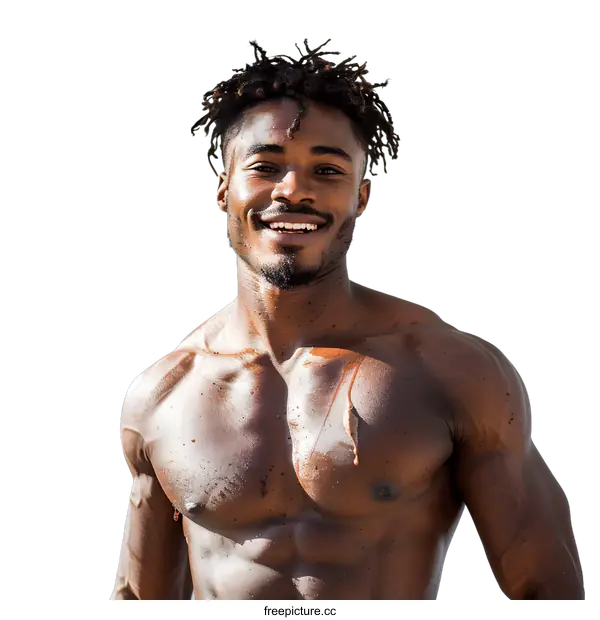 [Transparent Background PNG]portrait of a smiling muscular African-American man