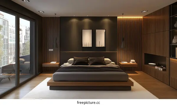Modern Bedroom Interior Design with Dark Wood Accents