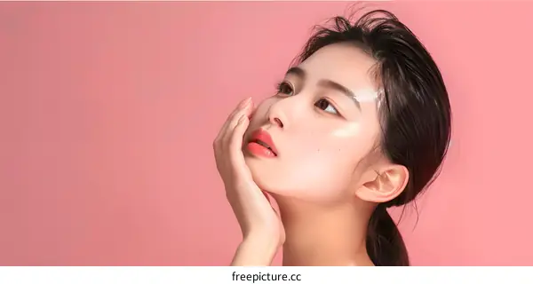 Beautiful Asian Woman with Pink Background