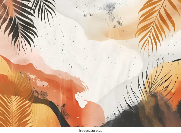 Abstract Watercolor Background With Palm Leaves