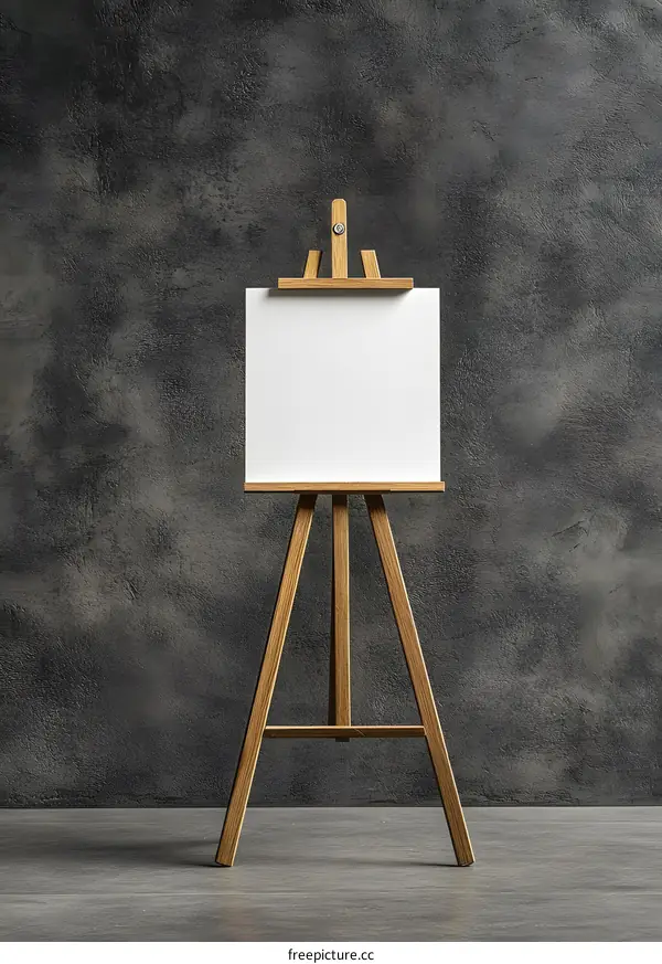 Wooden Easel with Blank Canvas Against Grey Background