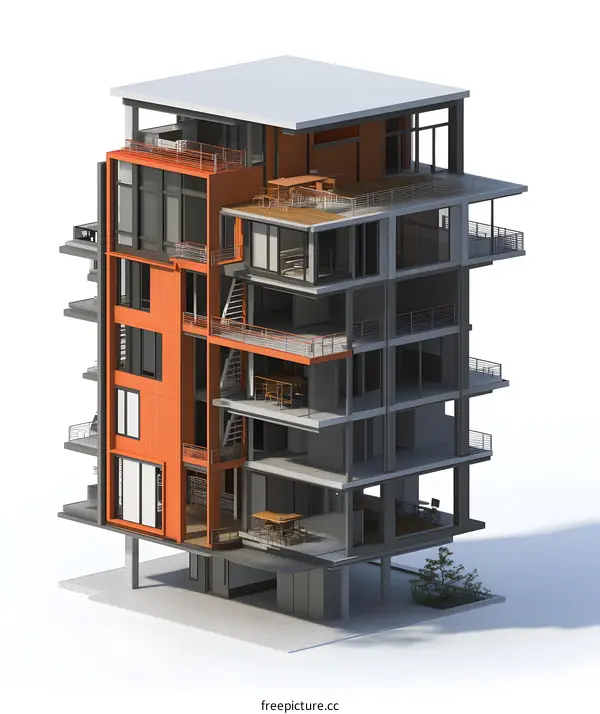 Modern Building Design 3D Illustration Showing The Interior Of A Multi Level Apartment Complex