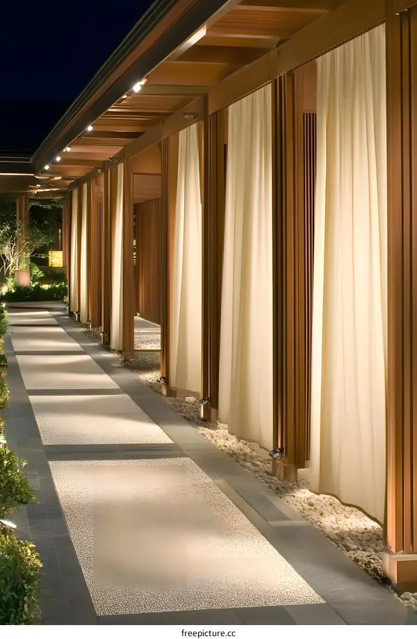 Outdoor Pathway with Stone and Wood Design