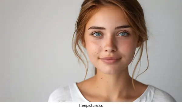Portrait of a young woman with freckles