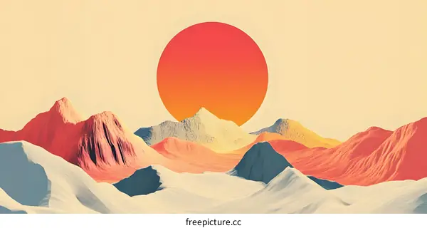 Abstract Mountain Landscape With Large Sun
