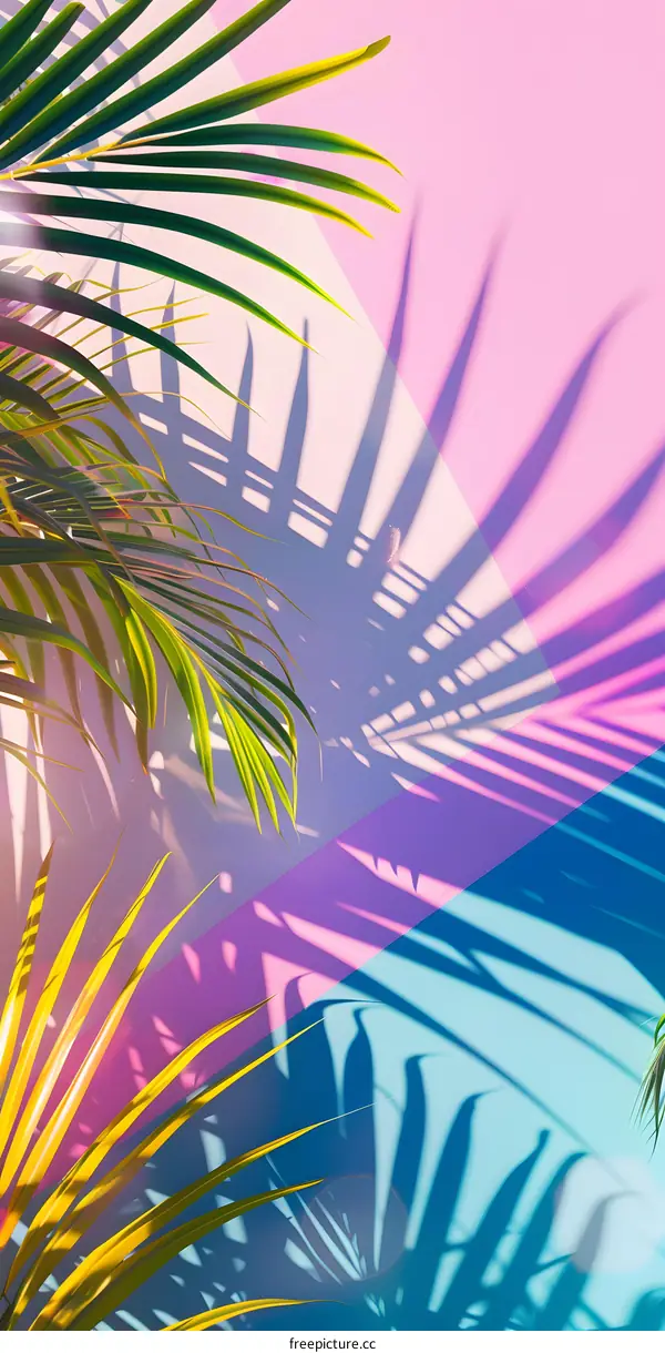 Tropical Palm Leaf Shadow On Colorful Background