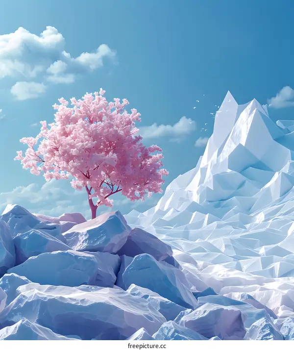 Pink Tree in a Frozen Landscape