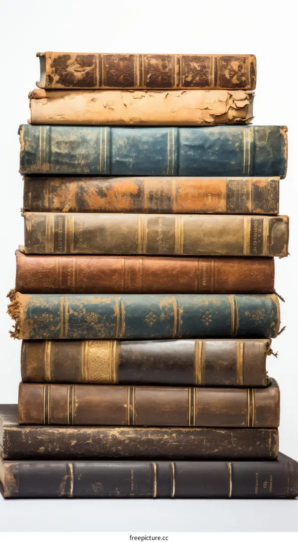 Vintage Books Stack Isolated against White Background