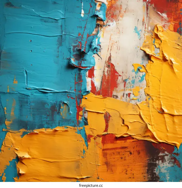 Abstract Painting with Vibrant Blue, Orange, Yellow, and White Hues