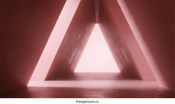 A Triangular Lighted Passageway with Soft Pink Illumination