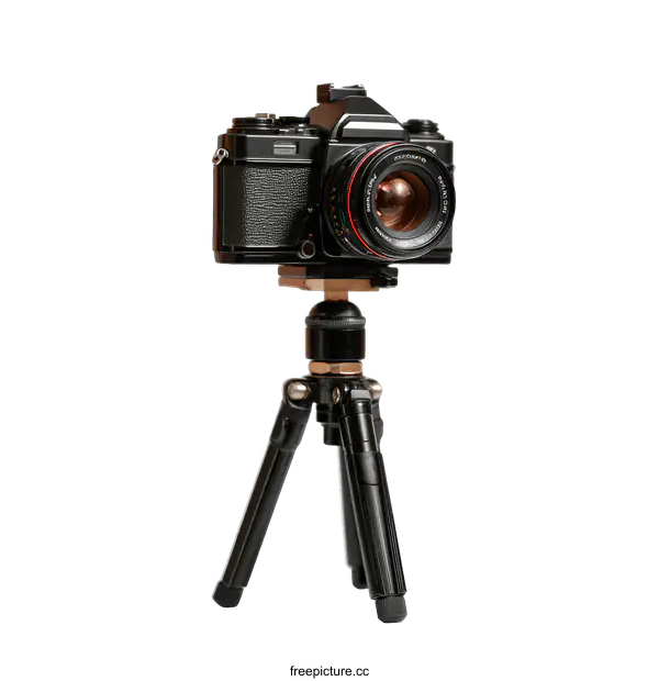 [Transparent Background PNG]Vintage Camera on Tripod Studio Shot
