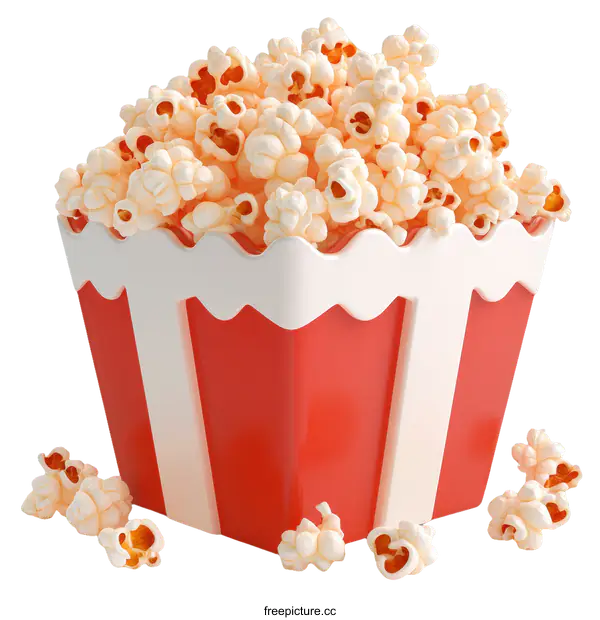 [Transparent Background PNG]Delicious Popcorn in a Red and White Box