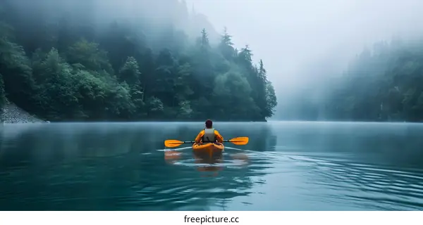man kayaking in lake surrounded by trees