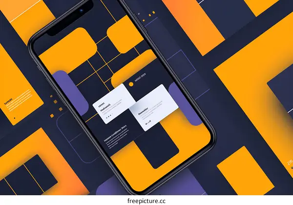 Abstract Geometric Shapes  Purple Yellow Mobile Phone Mockup