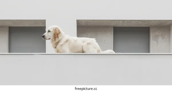 Golden Retriever Dog Resting on White Concrete Terrace