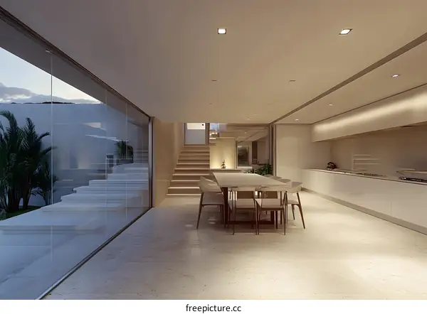 Modern Minimalist Interior Design with Large Window and Stairs