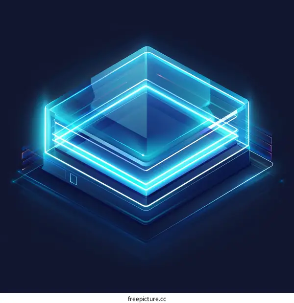 Blue Translucent Isometric Cube Illustration