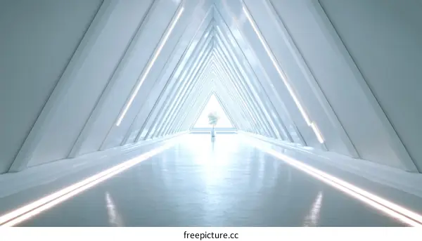Futuristic White Triangular Corridor Interior Design