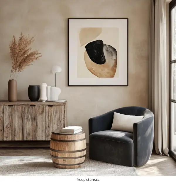 Modern Abstract Art Print in Beige and Brown Tones