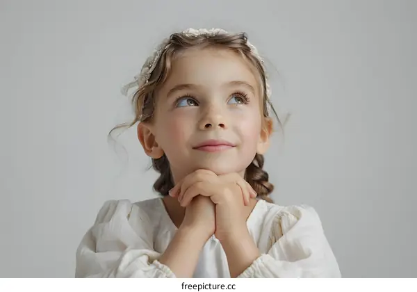 Portrait of a little girl with freckles and blonde hair