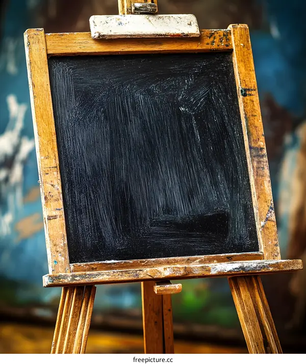 Vintage Wooden Easel with Empty Blackboard
