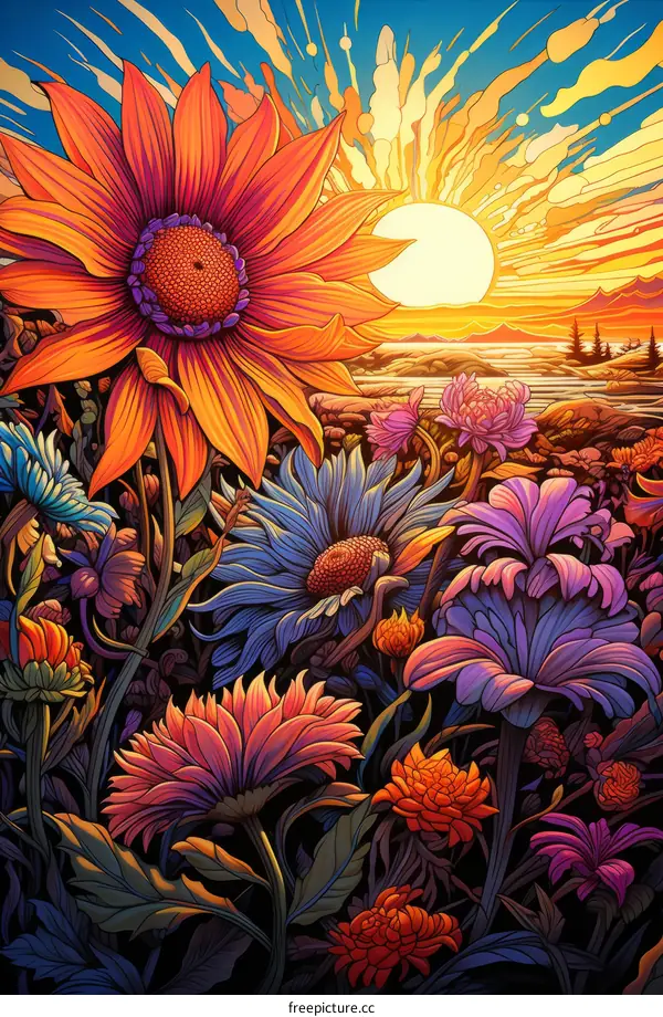 Vivid Flowers in Full Bloom at Sunset