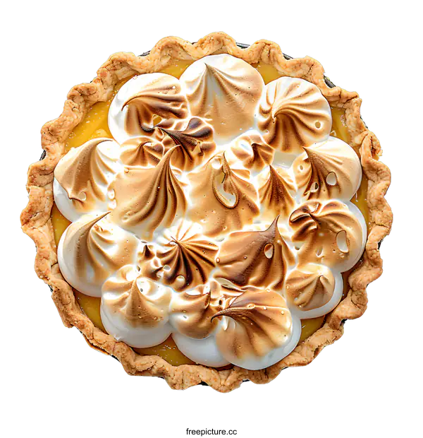 [Transparent Background PNG]Top view of homemade lemon meringue pie