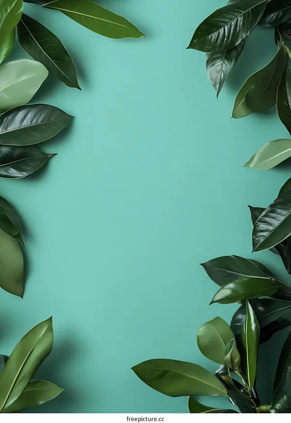 Green Leaf Frame on Mint Background