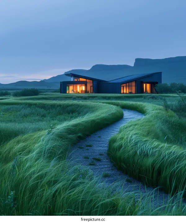 Modern Grassland House with Mountain View