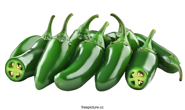 [Transparent Background PNG]Fresh Green Jalapeño Peppers Close-up