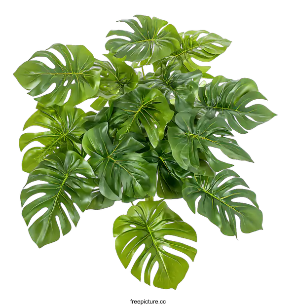 [Transparent Background PNG]Green Monstera Leaves Isolated On White Background