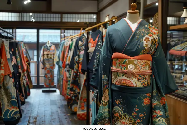 Kimono in a traditional Japanese clothing store