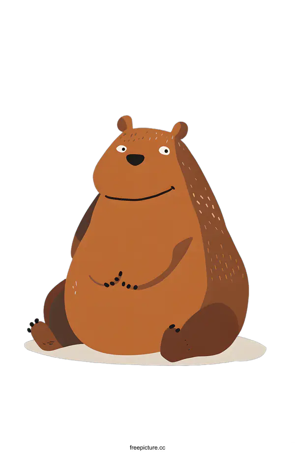 [Transparent Background PNG]Cute Cartoon Brown Bear Sitting on White Background