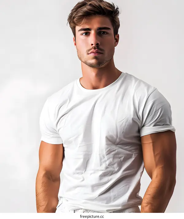 Portrait of Young Man in White T Shirt Looking at the Camera