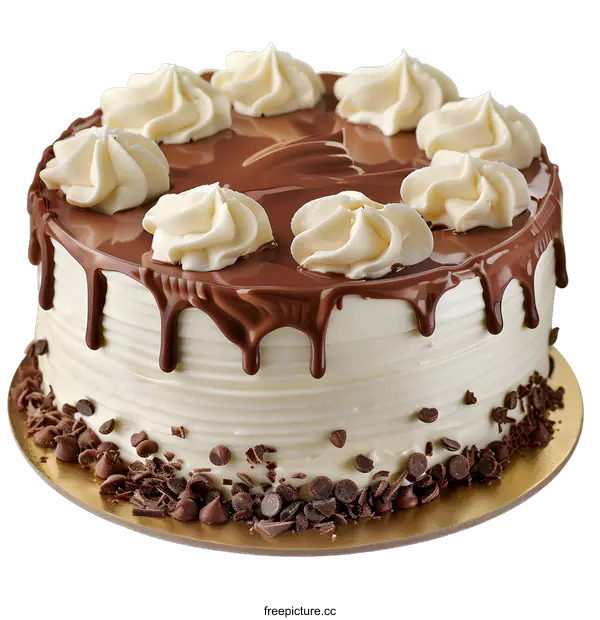 [Transparent Background PNG]A chocolate cake with white frosting and chocolate chips