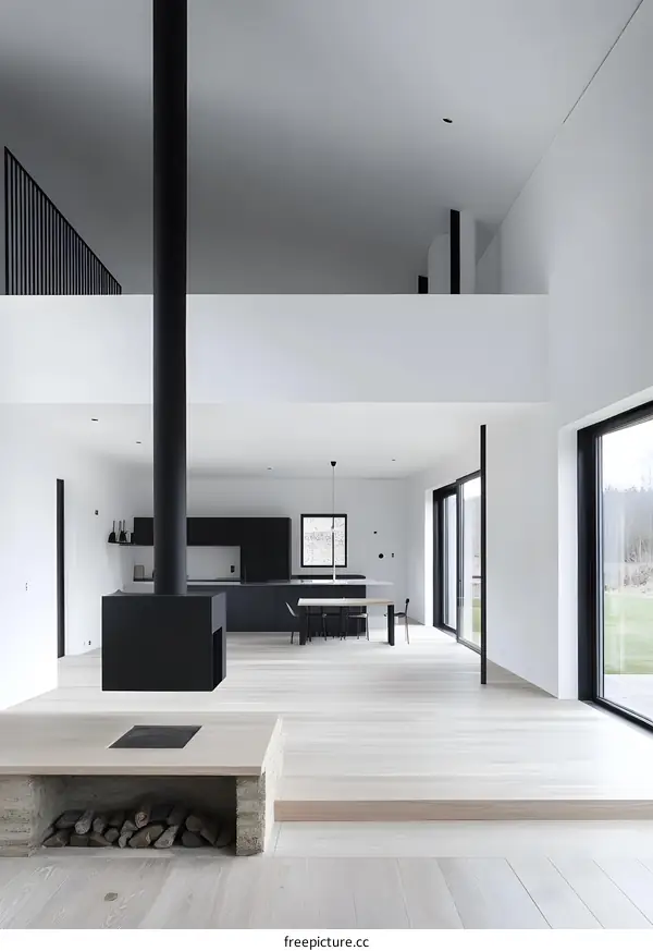 Modern Minimalist Home Interior Design With Fireplace