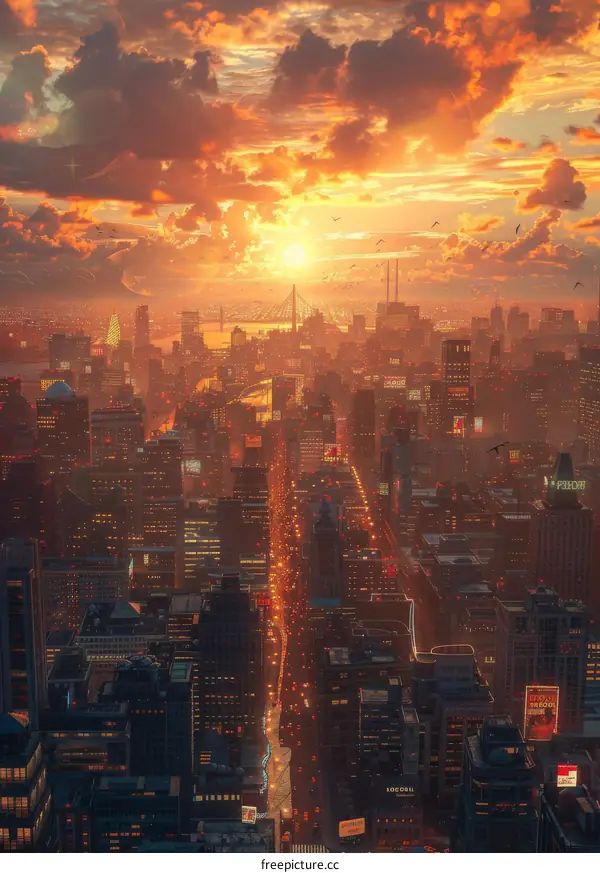 Cityscape Sunset Illustration with Vivid Colors