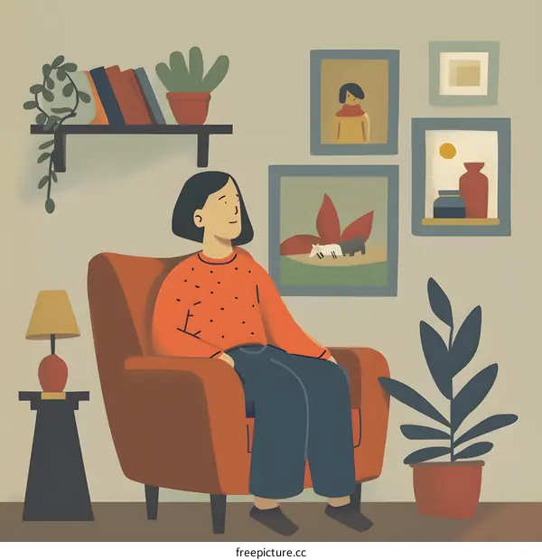 Woman Sitting In A Chair In A Living Room