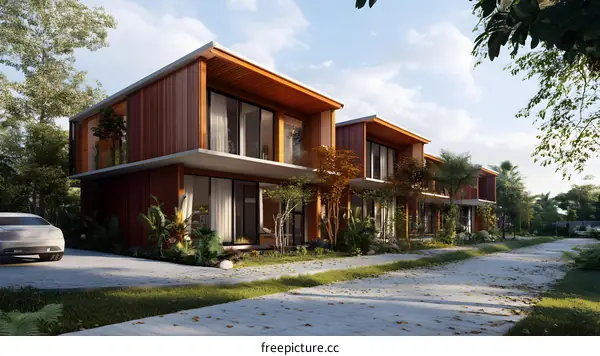 Modern Wooden House Design with Green Landscaping