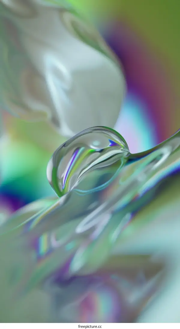 3D rendering of a water droplet on a shiny surface