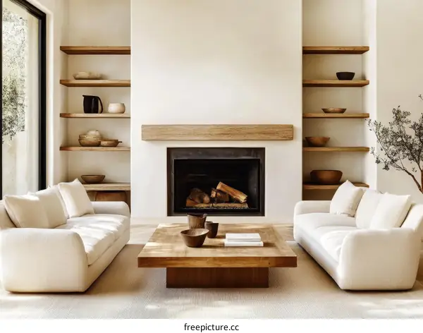 Modern Minimalist Living Room with Wooden Accents