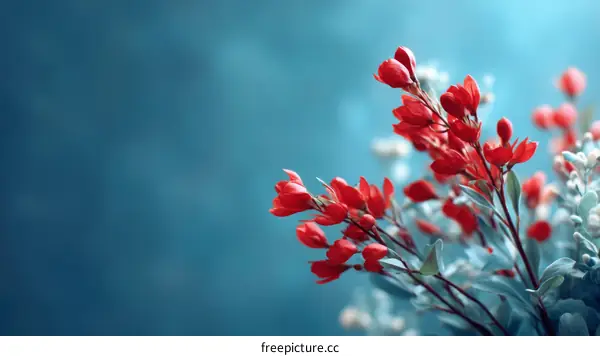 Beautiful Red Flowers in Soft Teal Background