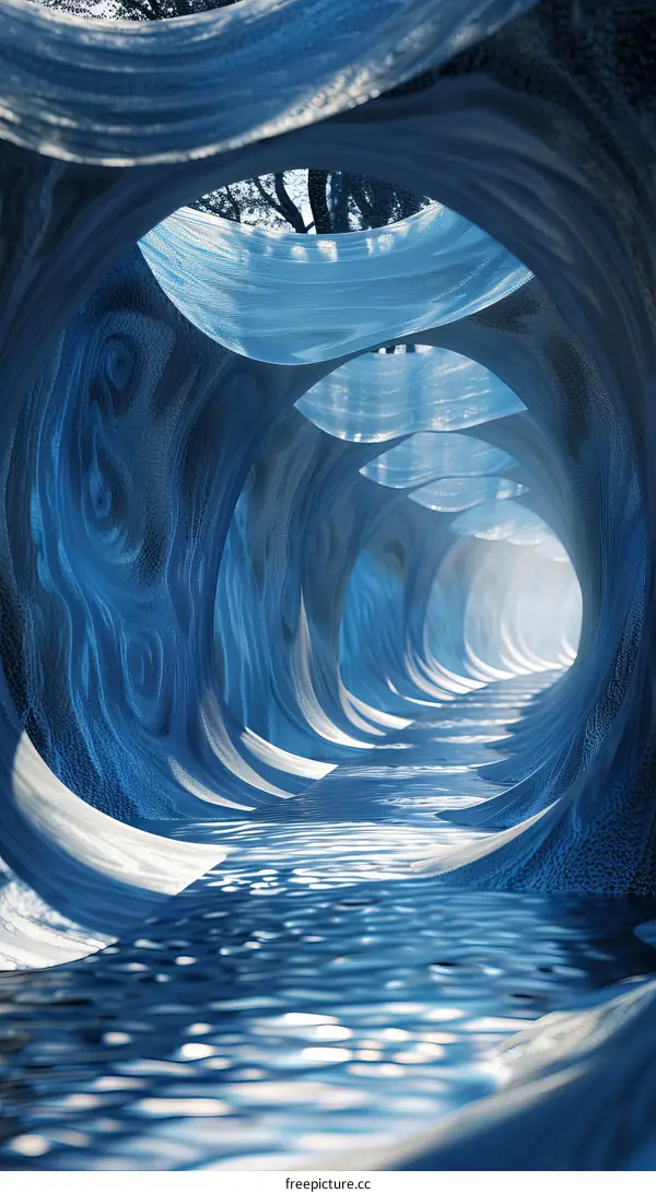 Blue tunnel with water at the bottom
