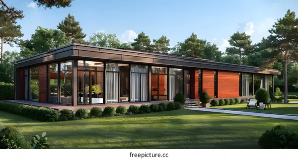 Modern House Design with Large Windows and Patio