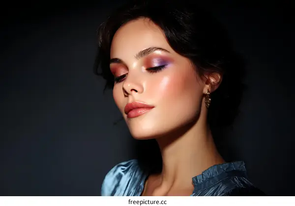 Close-up Fashion Portrait of a Caucasian Woman with Striking Makeup