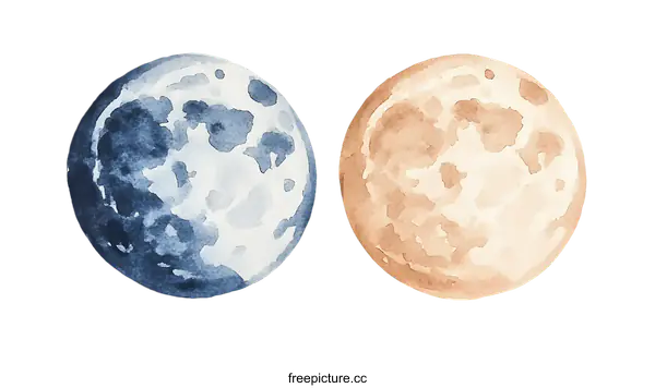 [Transparent Background PNG]Watercolor Illustration of Two Moons
