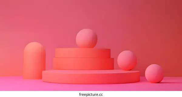 Abstract Pink Geometric Shapes and Platforms 3D Render