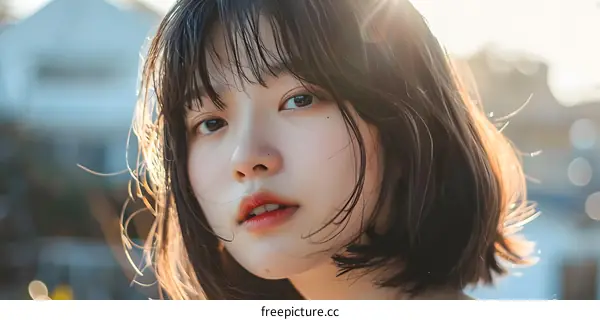 Portrait of a Young Woman with Short Hair Looking at the Camera