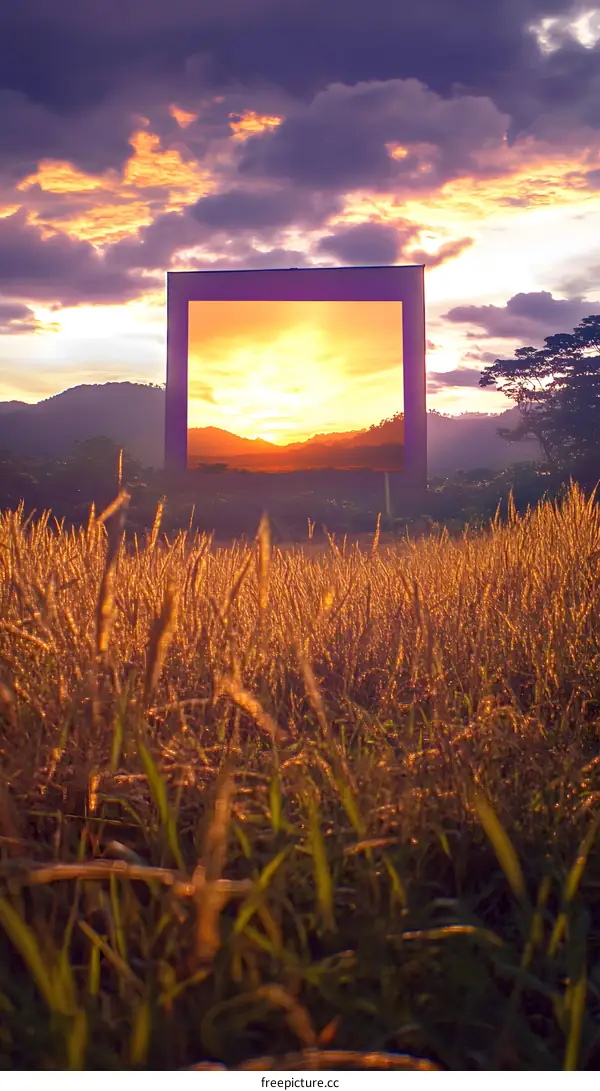 Golden Hour Sunset View Through a Frame